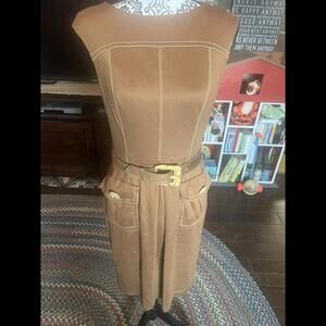 Kay Unger Faux Suede‎ Belted Size 8 Dress With Accent Stitching